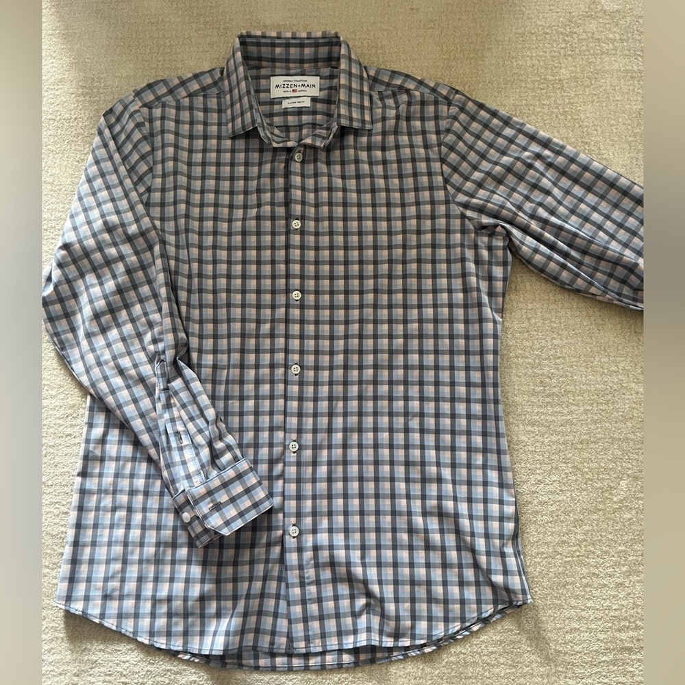 Mizzen + Main trim fit xl Blue and peach Checkered Men's Shirt
